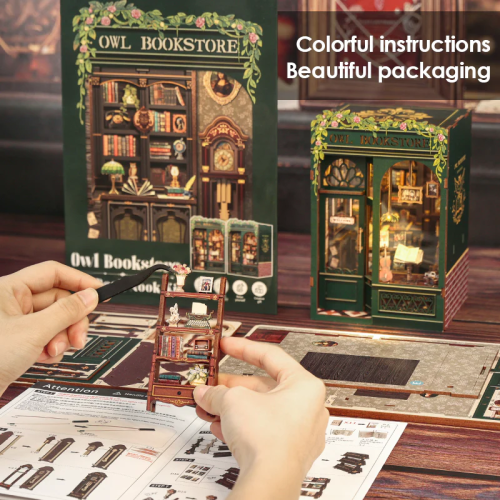 BOOK NOOK KIT - DIY - Librairie du Hibou - 139pc + Eclairage LED - Image 4
