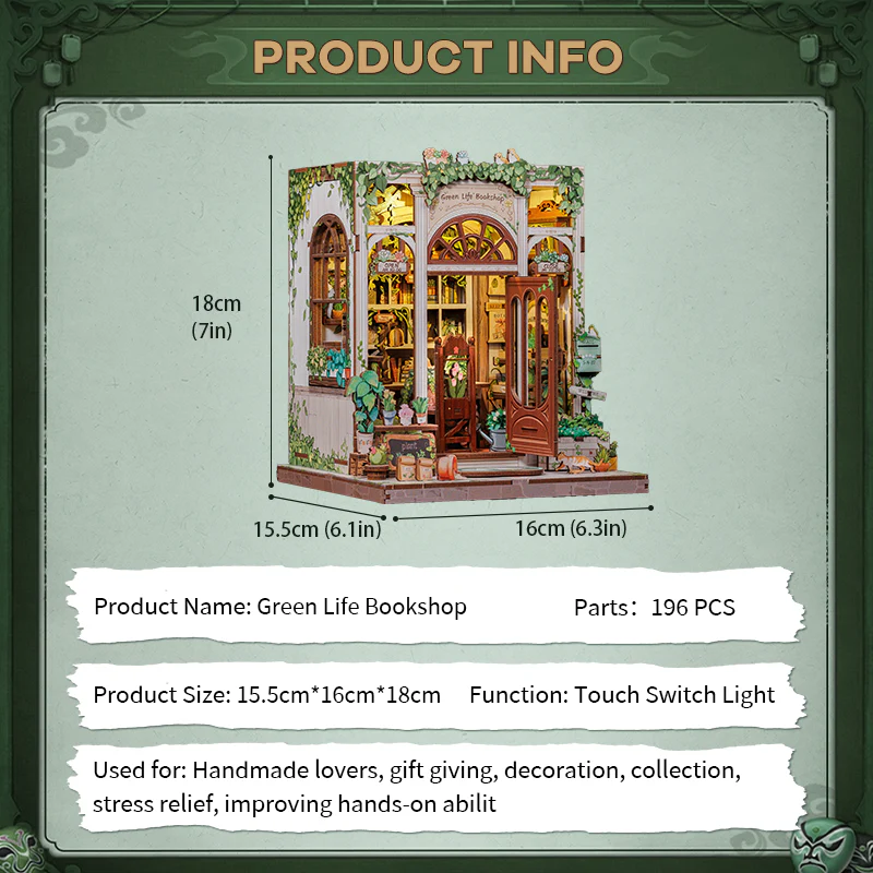 MINIATURE HOUSE - DIY - Librairie Vie Verte - 196pc + Eclairage LED - Image 6