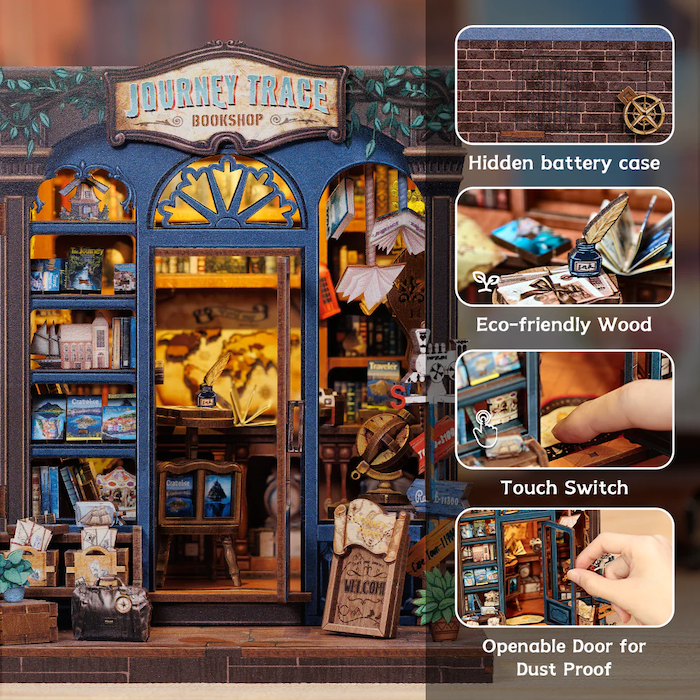 MINIATURE HOUSE - DIY - Librairie de Voyage - 241 pc + Eclairage LED - Image 4