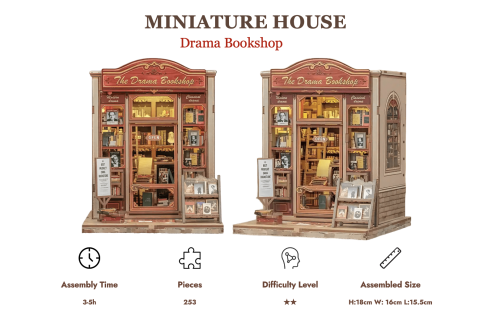 MINIATURE HOUSE - DIY - La Librairie Drama - 253pc + Eclairage LED - Image 2