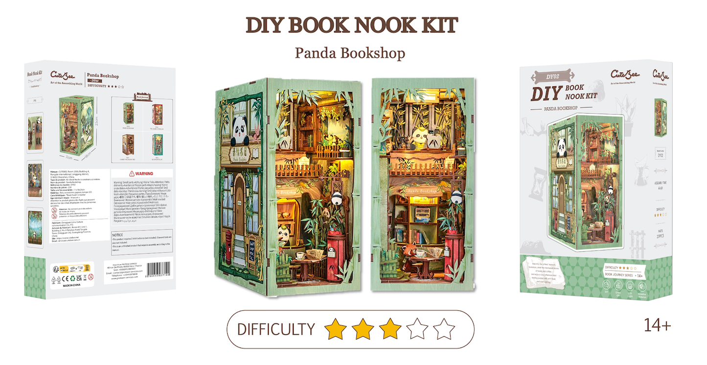 BOOK NOOK KIT - DIY - La Librairie Panda - 244pc + Eclairage LED - Image 2