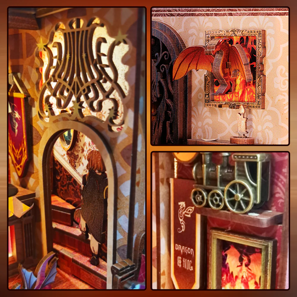 BOOK NOOK KIT - DIY - Salle Commune Flâme - 226pc + Eclairage LED - Image 4