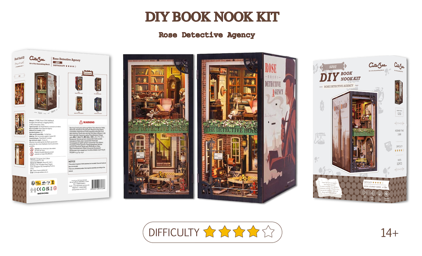 BOOK NOOK KIT - DIY - Agence du Détective Rose - 322pc + Eclairage LED - Image 2