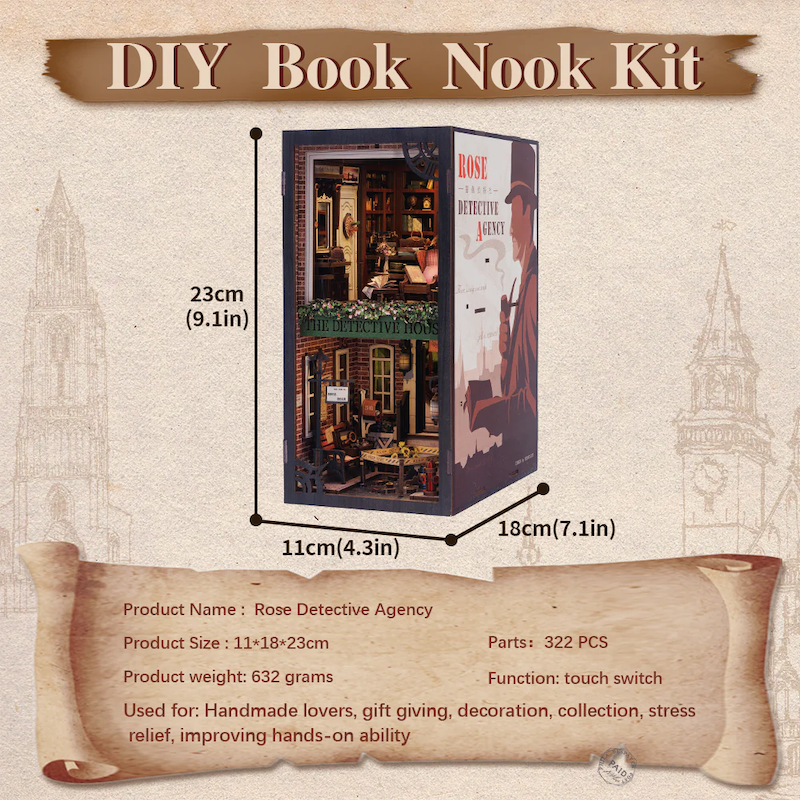 BOOK NOOK KIT - DIY - Agence du Détective Rose - 322pc + Eclairage LED - Image 6