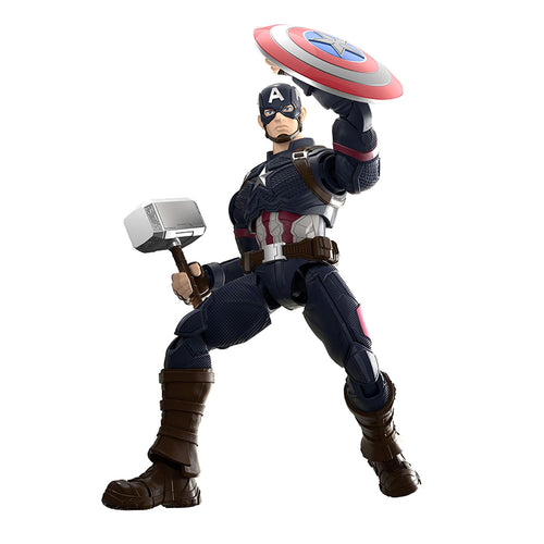Captain America Blokees en pose dynamique avec bouclier levé et Mjolnir