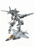 X-PLAY J-35 Qiong Sheng figurine mecha blanche et grise avec ailes et armement, en pose dynamique