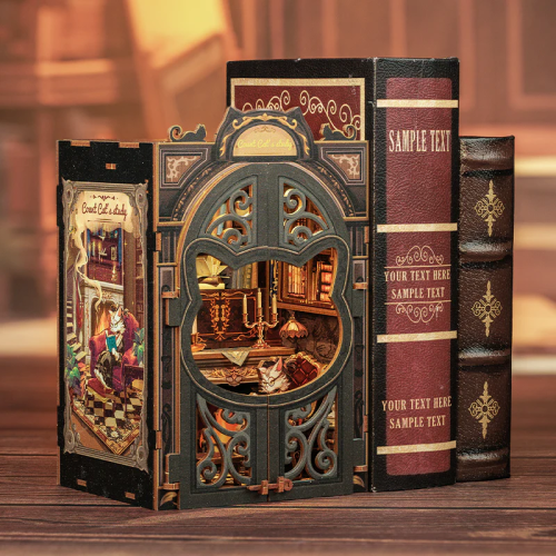 BOOK NOOK KIT - DIY - Le Cabinet du Comte Cat - 108pc + Eclairage LED - Image 1