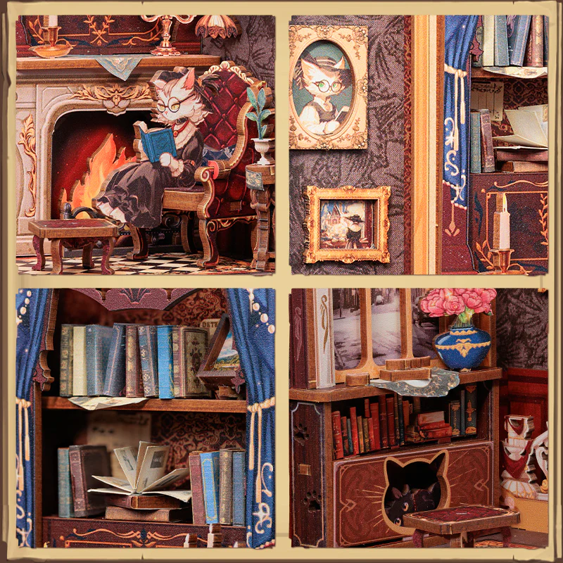 BOOK NOOK KIT - DIY - Le Cabinet du Comte Cat - 108pc + Eclairage LED - Image 4