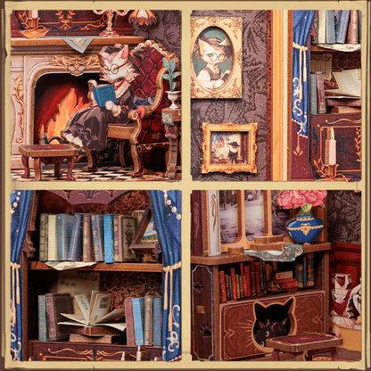 BOOK NOOK KIT - DIY - Le Cabinet du Comte Cat - 108pc + Eclairage LED - Image 4
