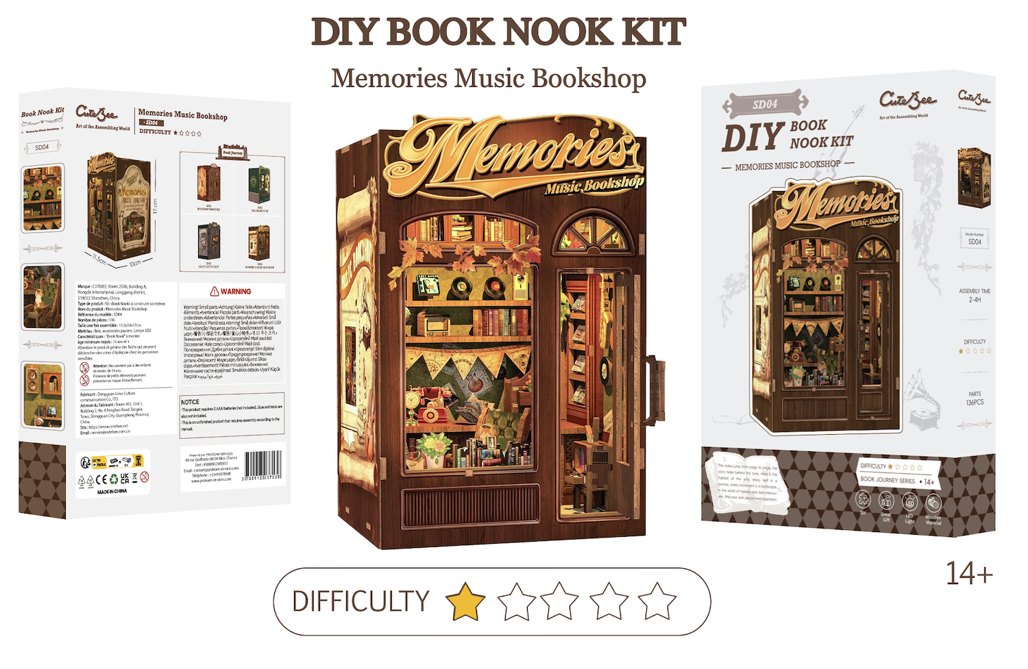 BOOK NOOK KIT - DIY - Libraire Musicale Memories - 136pc + Eclairage LED - Image 2