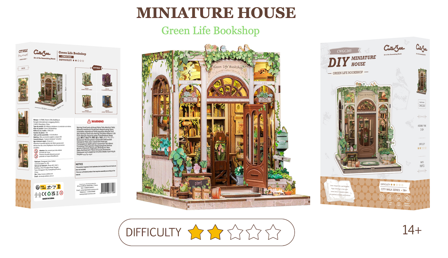MINIATURE HOUSE - DIY - Librairie Vie Verte - 196pc + Eclairage LED - Image 2