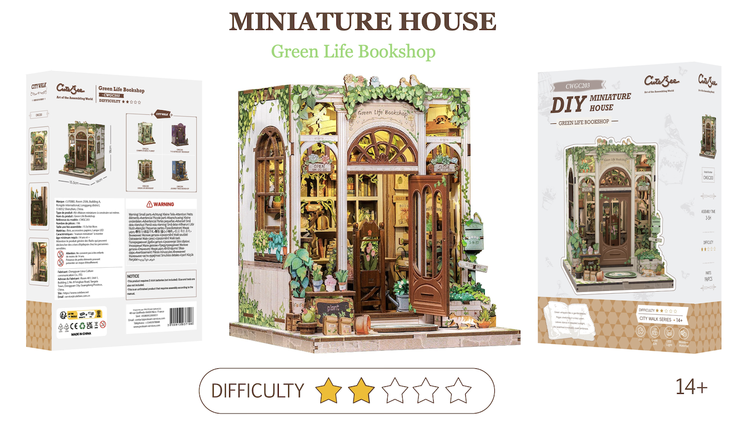 MINIATURE HOUSE - DIY - Librairie Vie Verte - 196pc + Eclairage LED - Image 2