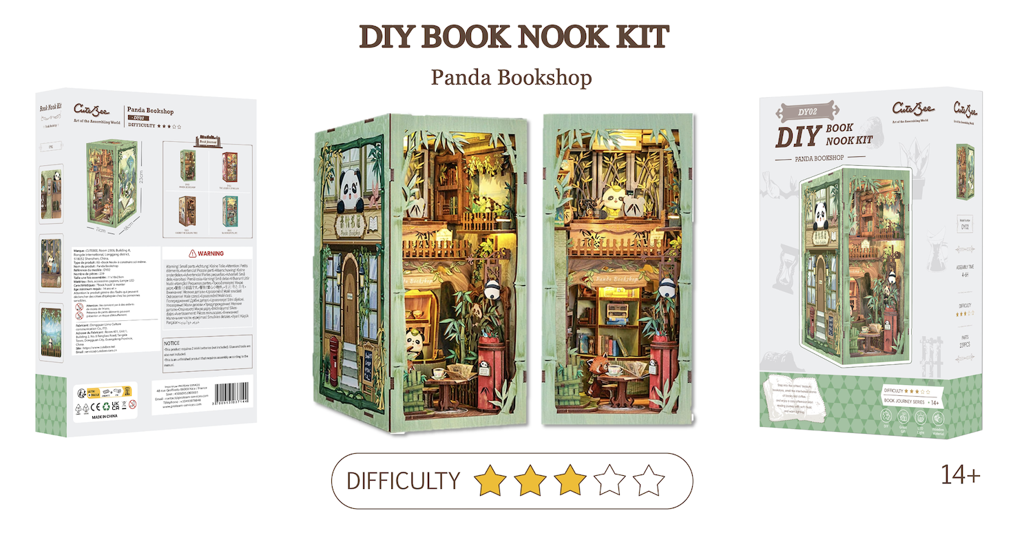 BOOK NOOK KIT - DIY - La Librairie Panda - 244pc + Eclairage LED - Image 2