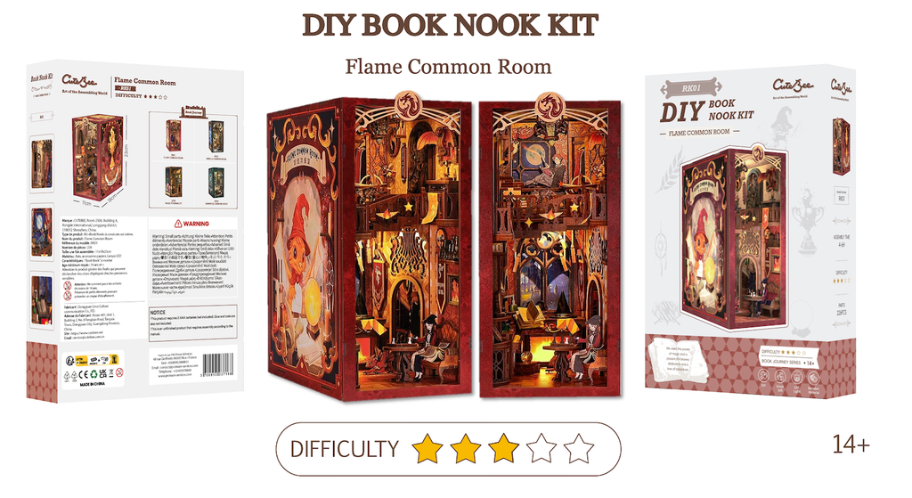 BOOK NOOK KIT - DIY - Salle Commune Flâme - 226pc + Eclairage LED - Image 2