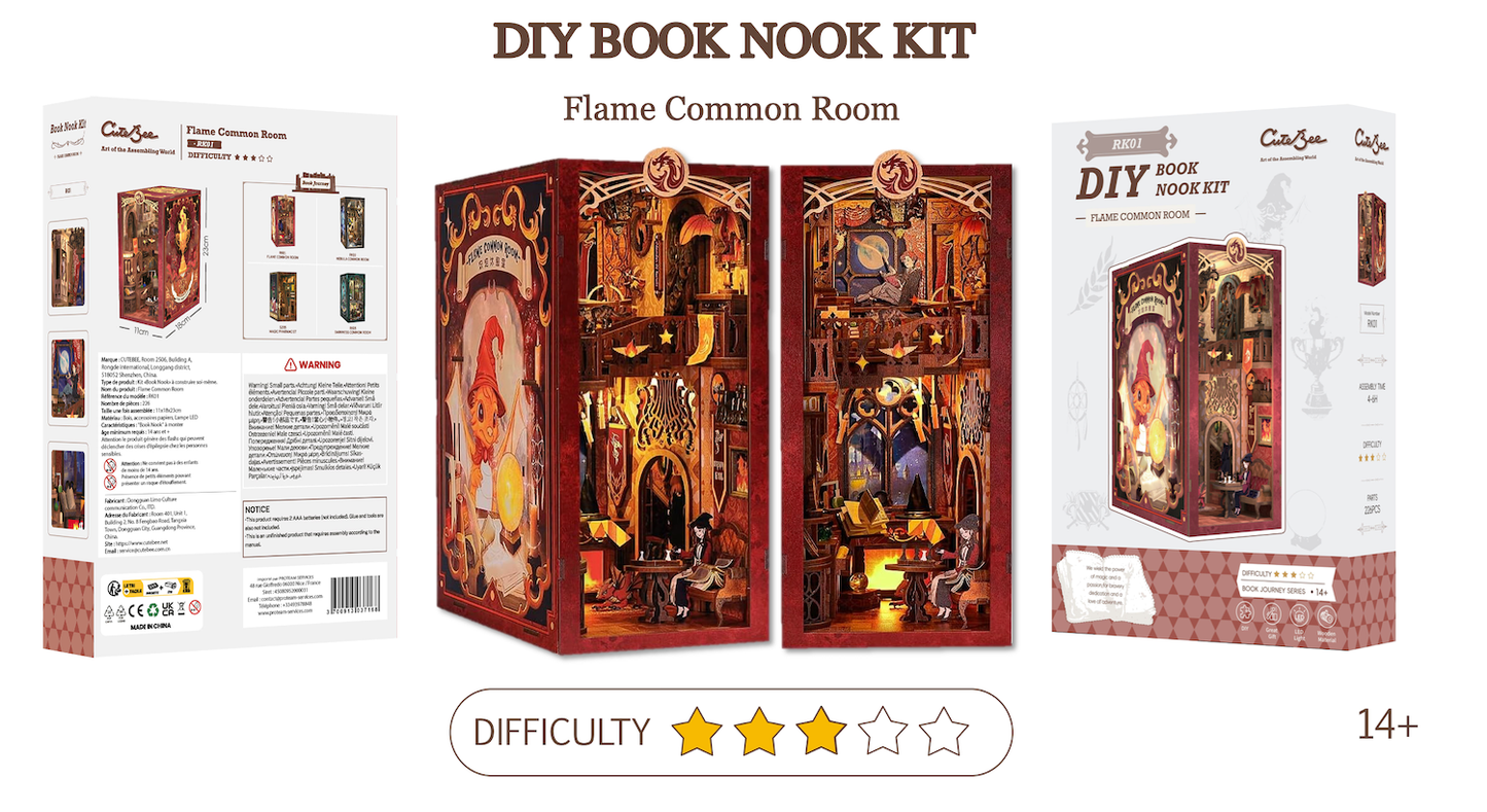BOOK NOOK KIT - DIY - Salle Commune Flâme - 226pc + Eclairage LED - Image 2