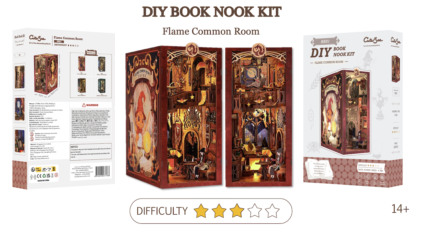 BOOK NOOK KIT - DIY - Salle Commune Flâme - 226pc + Eclairage LED - Image 2