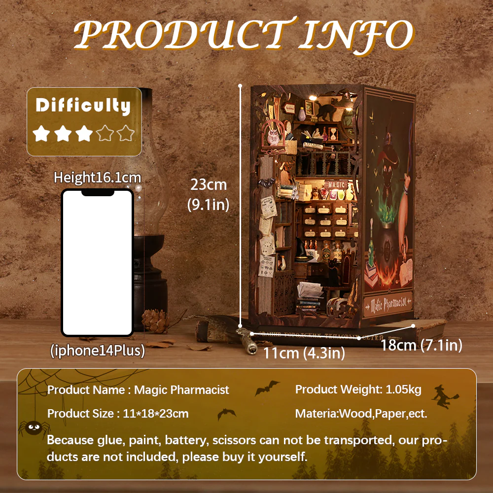 BOOK NOOK KIT - DIY - Pharmacien Magique - 282pc + Eclairage LED - Image 6
