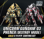 HG 1/144 - Gundam Base Limited - Unicorn Gundam 03 Phenex (Destroy Mode) Gold And Silver Coating Set - image 1